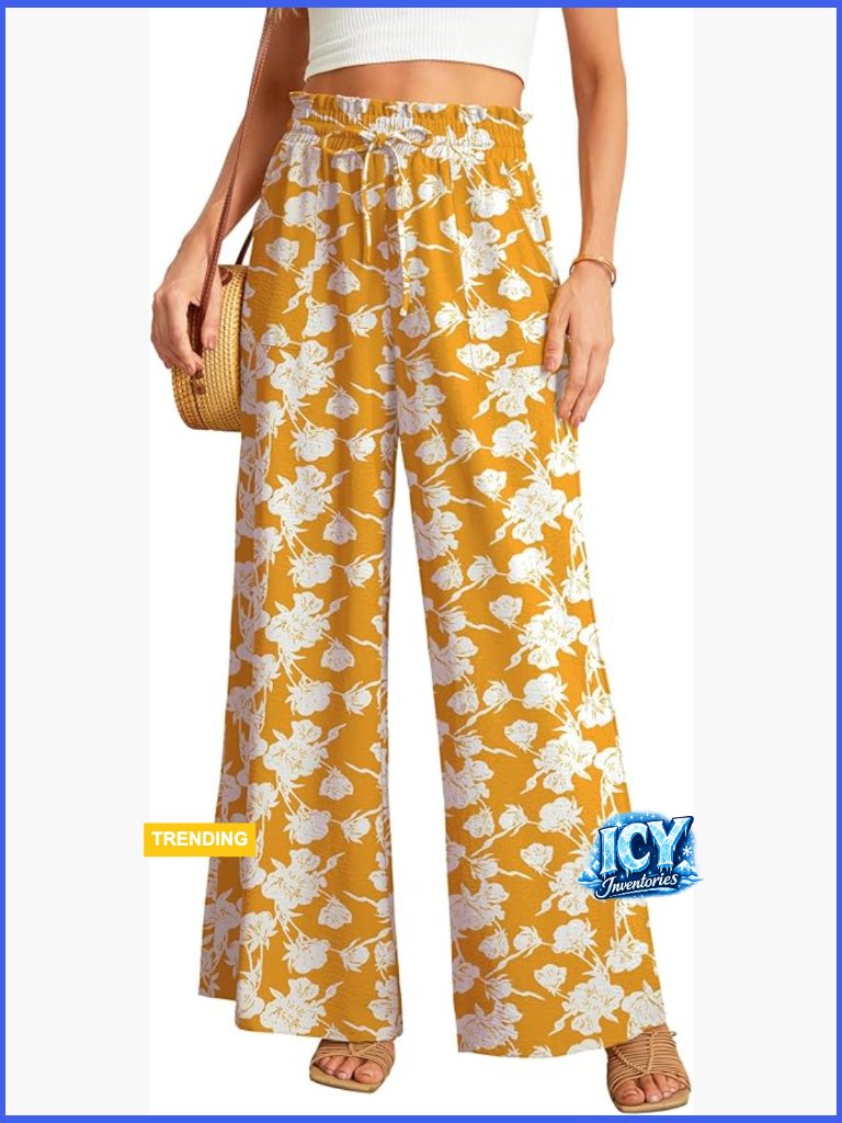 Wide Leg Pants High Waist Loose Flowy Adjustable Tie Knot Trousers Business